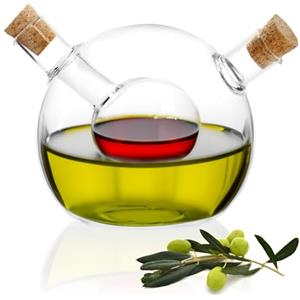com-four® bottiglia per olio e aceto con tappo in sughero - caraffa in vetro 2 in 1 per il riempimento - bottiglia in vetro con inserto e 2 aperture 42 ml, 300 ml (1 pezzo - 2 in 1)