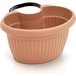 IMJ-Global Vaso per Fiori piante Terra DTRY Ovale per Grondaia Decorativo 11,6x19,8x14 cm in Plastica con Fascia in Gomma 12-27 cm Colore Terracotta Design Classico 2 Litri