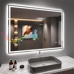 Dripex Specchio da bagno con illuminazione Specchio Led con altoparlante Bluetooth e Presa Luce Specchio Bagno con 3 Temperature Colore e Dimmerabile e Antifog (50 x 70 cm)