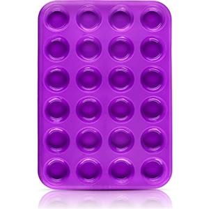 Belmalia Teglia per Mini Muffin, Silicone, 34 x 24 x 2 cm, 24 Stampi, Rivestimento Antiaderente Cupcake Brownie Budino Viola