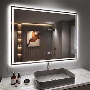 Dripex Specchio da bagno con illuminazione Specchio Led con 3 Temperature Colore e Dimmerabile e Antifog Luce Specchio Bagno con Presa/Orologio/Termometri(60 x 80 cm)