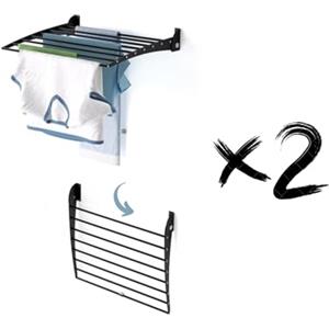 foxydry Fold, Stendibiancheria da parete, Stendino Verticale, Pieghevole da Interno e Esterno in Alluminio e Acciaio 62x50x50 cm (Nero - Chiusura Verso il basso, 2x Fold 60)