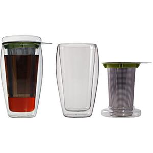 4go teiera con filtro e coperchio, in vetro a doppia parete (con effetto sospeso), ideale per tè freddo, per ufficio, in viaggio o come regalo, 400 ml, XL, di Feelino