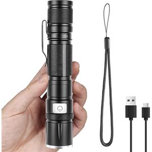 SJACXANM Torcia LED Professionale, 10000 Lumen Torcia Ricaricabile, Mini Torce Ricaricabili USB, Zoomabile 5 Modalità IP67 Impermeabile Antiurto per Campeggio Trekking Emergenza Notte Pesca Passeggiate Cani