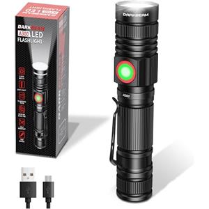 DARKBEAM Torcia LED USB ricaricabile 2000 ad alti lumen, torce tascabili piccole e luminose, luce flash portatile resistente all'acqua zoomabile per campeggio, corsa, emergenza con batterie