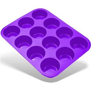 Belmalia Grande Teglia Antiaderente in Silicone con 12 Stampi Muffin, Stampo da Forno per Muffin o Cupcakes, Torte, Brownies, Budino, Viola
