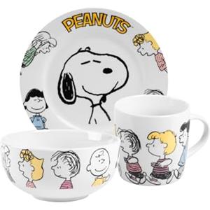 United Labels The Peanuts Snoopy Family - Set di 3 piatti, ciotola e tazza in porcellana, colore: Bianco