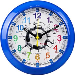 Kiddus Orologio da Parete Didattico per Bambini, Ragazzi. Analogico. Con Esercizi per Imparare a Leggere l'Ora. Movimento al Quarzo Silenzioso.