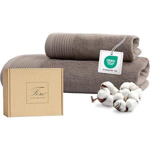 Ferò Set Asciugamani Bagno di Lusso 2 Pezzi, OEKO-TEX 100% Cotone Premium 550 g/m², Ultra Morbido e Assorbente, Design Italiano, Coppia Asciugamani Viso e Bidet, Asciugamano 50x100, 50x30 cm, Tortora