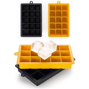 Blumtal stampo ghiaccio silicone 2x15 - stampo ghiaccio con coperchio - stampi ghiaccio per cocktail da 3,3cm - stampi ghiaccio silicone in XL - stampo cubetti ghiaccio senza BPA - nero blu e senape