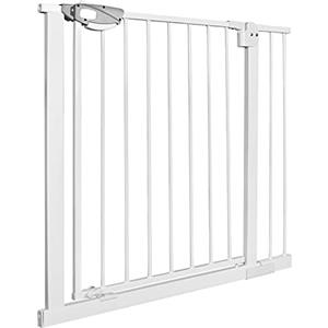 UISEBRT, cancelletto di protezione per porte, non richiede foratura, per bambini, largo 85-95 cm, chiusura automatica, in metallo, bianco