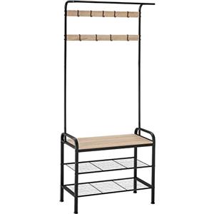 tectake® Appendiabiti da Terra, Mobile Ingresso, Attaccapanni con Panca da Ingresso, Porta Abiti, Armadio Salvaspazio, Ganci Rimovibili - 73,5 x 36 x 184 cm - Legno Industriale Chiaro, Rovere Sonoma