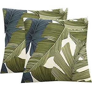 Jaotto Federe Confezione da 2 Federe Cuscini Divano Decorativi Fodere Quadrati Spandex 45x45cm Cuscino Copricuscini per Soggiorno Camera da Letto Casa,Foglie Verdi