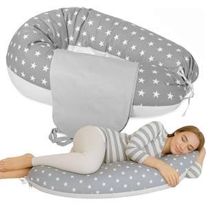 baby idea - Babysanity Cuscino Gravidanza per Dormire e Allattamento 2 Federe - Supporto Neonato - Ergonomico XXL - Sfoderabile e Lavabile 100% Cotone - Made in Italy (Stella Grigio 2 Federe)