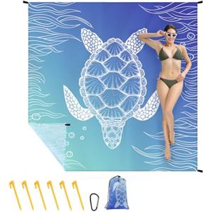 Ainiv Coperta Picnic Impermeabile, Tappeto da Spiaggia Anti Sabbia, 210 * 200cm(4-6 Persone) Grande Tappetino da Spiaggia, Stuoia Campeggio con 6 Picchetti Fixed per Picnic, Spiaggia, Campeggio