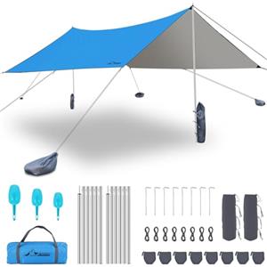 WADEO Kit Telo Copertura con Pali, [3,6x3,6M] Impermeabile e Robustissimo, Protezione UV, Shelter Telo da Sole e Pioggia per Tende e Amache, Ideale per Spiaggia, Campeggio, Picnic, Festival, Giardino
