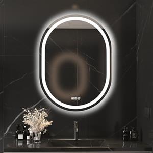 furduzz Specchio LED da bagno ovale 60x80 cm con luci anteriori e posteriori, antiappannamento, specchio intelligente impermeabile, funzione memoria, 3 colori dimmerabili senza interruzioni