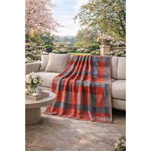 B O S A L O N I Coperta Plaid 130x170 cm BOSALONI HOME - Morbida e Calda per Divano e Letto, Fantasia Moderna Elegante, Lavabile, Arredo Casa e Ufficio - Rosso e Grigio
