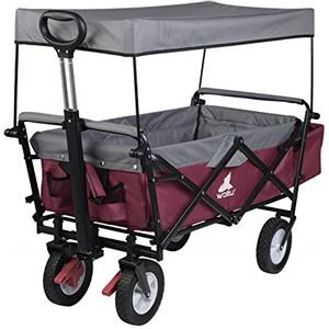 WOLTU Carrello da Giardino Pieghevole con Tetto Carrello da Trasporto a Mano Rimorchio con 4 Ruote Portata 80 kg, Fucsia