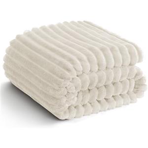 WAVVE Coperta Plaid Pile, Coperta Letto Singolo - Coperta di Flanella a Righe per Soggiorno, Letto, Coperta Divano Caldo Morbida, 130x150 cm, Beige