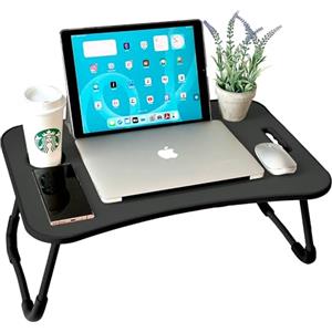 unycos - Vassoio per la Colazione e da Letto【60x40x26 cm】Tavolo Pieghevole con Leggio, Supporto Multifunzionale per Computer Portatile, Tablet, Lavorare, Leggere (Nero nessun Cassetto)