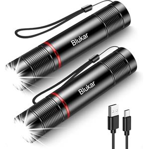 Blukar Torcia LED Ricaricabile, 2 Pezzi Super Luminoso Torcia Elettrica, 4 Modalità di Illuminazione, Alta Potente, Zoomabile, Portatile per Campeggio/Escursionismo/Emergenza