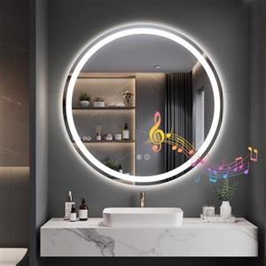 Dripex Rotondo Specchio da bagno con illuminazione 70cm Luce Specchio con altoparlante Bluetooth Anti-Nebbia Led Specchio Bagno con 3 Temperature Colore e Dimmerabile Smart Touch IP44