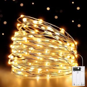 HeiPard Lucine Led Decorative a Batteria, 10m 100LED Rame Filo Luci Natale Impermeabile, Lucine Decorative per Interno e Esterni, Casa, Feste, Matrimonio (1 Pezzi, Bianco caldo)