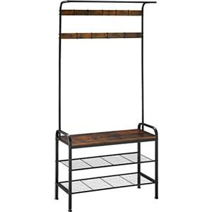 tectake® Appendiabiti da Terra, Mobile Ingresso, Attaccapanni con Panca da Ingresso, Porta Abiti, Armadio Salvaspazio, Ganci Rimovibili - 85,5 x 36 x 184 cm - Legno Industriale Scuro
