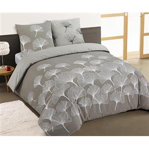 Vision - Parure copripiumino reversibile in flanella - Ginko - Copripiumino 260 x 240 cm con 2 federe assortite 65 x 65 cm - 100% cotone flanella