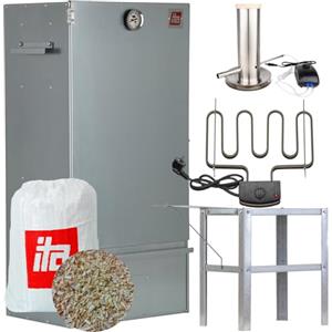 ITA Forno da Affumicatura Elettrico 7001 - Set Affumicatore con Riscaldamento, Tavolo, Generatore di Fumo - Armadio per Affumicatura con Termometro - Acciaio Legato - Qualità EU, Direttamente dal