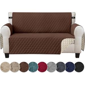 Jaotto Copridivano 2 Posti Impermeabile Copri Divano con Braccioli Fodere Copridivano Trapuntato con Tasche Laterali Copridivano Impermeabile per Animali,Marrone
