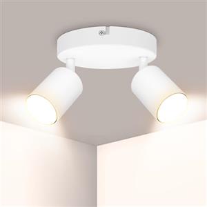 Ketom GU10 Faretti da Soffitto Orientabili, Faretti LED da Soffitto Bianco, Lampada da Soffitto 2 Luci Rotonda, Moderna Faretto da Parete Interno per Barra, Cameretta, Cucina, Senza Lampadina