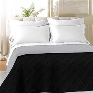 LARA MORADA - Trapuntino Singolo, Copriletto, Primaverile/Estivo, Tinta Unita, Jacquard Double-Face, Made In Italy, Morbidissima Microfibra, 1 Posto, 165x245 cm, Nero/Grigio