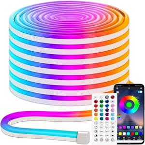 iNextStation RGB Striscia LED 5M, 12V Striscia luminosa al neon Flessibile con APP e telecomando, cambio di colore, sincronizzazione musicale per gioco, festa e decorazioni per interni esterni