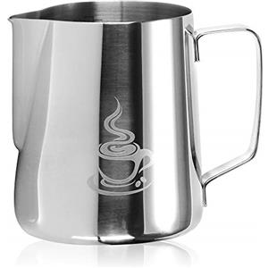 COM-FOUR® Brocca per latte - brocca per latte in acciaio inossidabile per schiumare - brocca per montalatte 600 ml - brocca per latte con beccuccio e scala graduata (color argento - 600ml)