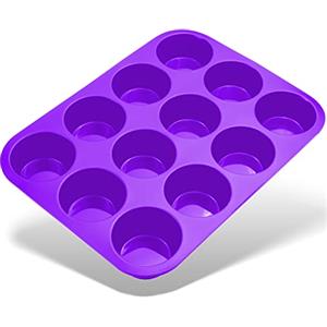 Belmalia Teglia per Muffin, Silicone, 33 x 25 x 3 cm, 12 Stampi, Rivestimento Antiaderente Cupcake Brownie Budino Viola