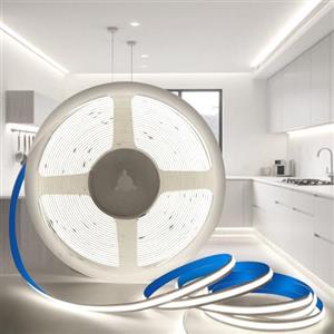 KSIBNW 24V Striscia LED COB, 5M Luci LED Bianco Freddo 6000K Adesive Strisce LED 320LEDs/M Flessibile Luce Nastro Larghezza 5mm Tagliabile Tubo LED per Soggiorno, Natale, Bar, Senza Alimentatore