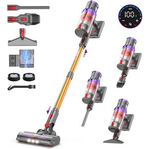 coovy 580W/55000Pa Aspirapolvere senza Fili SU7, Scopa Elettrica senza Filo Potente 75 Min Autonomia con LED Touchscreen Anti Groviglio per Tappeti Pavimento Peli Animali