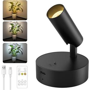 GOODEA Faretto a Batteria Interna 3000mAh,Lampada da Parete Senza Fili Ricaricabile,3 Colori Regolabili, Telecomando con Timer, Nero | Illuminazione per Quadri e Piante
