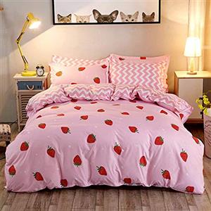 Loussiesd Set di biancheria da letto matrimoniale per bambini, ragazze, di Loussiesd, adorabile copripiumino con 2 federe, frutta tropicale, microfibra, biancheria da letto Kawaii, cerniera, 3 pezzi, rosa