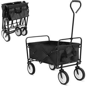 MAMIZO Carrello Pieghevole, 98L Carico Massimo 80 kg Carrello a Mano da Giardino, Carrello da Spiaggia, per Il Trasporto, con Tasca Laterale, per Attività All'aperto, Spiaggia, Campeggio, Nero