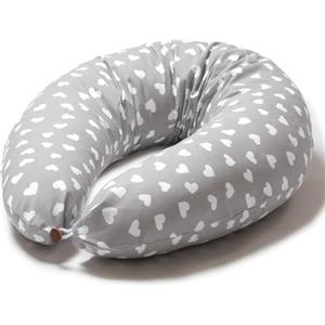 Niimo Cuscino Gravidanza per Dormire e Allattamento Neonato Sfoderabile Multifunzionale Riduttore Lettino Federa 100% Cotone (Grigio Cuori Bianchi)