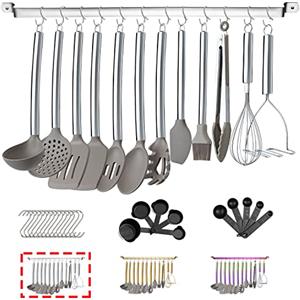 HOMQUEN 38 Pezzi Set Di Utensili Da Cucina Con Portautensili, Testa In Silicone E Manico In Inossidabile Pentole, Da Cucina Per Di Utensili, Gadget Da Cucina Antiaderenti, Lavabili In Lavastoviglie (Argento)