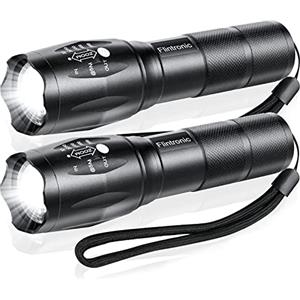 flintronic Torcia LED Potente Professionale,2 Pezzi Super Luminoso Torcia Elettrica, 5 Modalità IP67 Impermeabile Flashlight, Zoomabile Impermeabile Torcia Tattica Militare per Campeggio, Outdoor