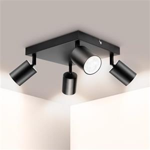 Ketom Lampada Faretti da Soffitto Orientabili, GU10 Faretti LED da Soffitto Nero, Quadrato Moderna Plafoniera LED Faretti 4 Luce, Faretto da Parete Interno per Cameretta, Cucina, Senza Lampadina