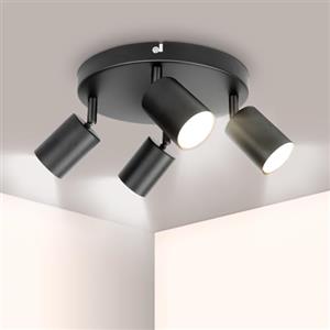 Ketom Lampada Faretti da Soffitto Orientabili, GU10 Faretti LED da Soffitto Nero, Rotonda Moderna Plafoniera LED Faretti 4 Luce, Faretto da Parete Interno per Cameretta, Cucina, Senza Lampadina