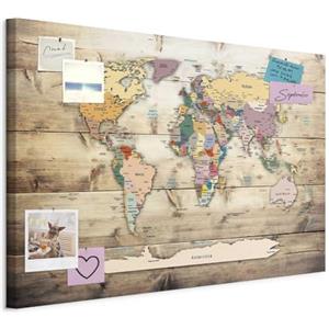 murando - Pannello di Fibra con Puntine - Mappamondo 120x80 cm 1 Pezzo - Bacheca & Quadro su tela in un uno - Decorativo per Parete - Lavagna Grande per le Note Ufficio - Planisfero k-C-0077-v-a