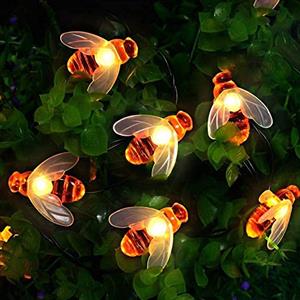 Augone 50 Luci LED solari da giardino, a forma di ape, su filo da 7 m, 8 modalità, impermeabili, per esterni, per recinzioni, prati, patio, festoni, giardini, feste estive, Natale, vacanze (bianco caldo)