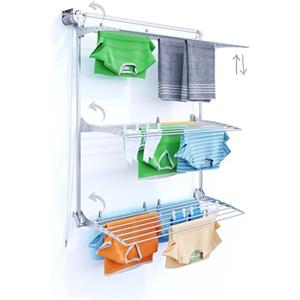 foxydry Tower, Stendibiancheria da parete, Stendino da muro verticale, stendino a scomparsa richiudibile da interno e esterno 128x52x137 cm (120, Grigio)